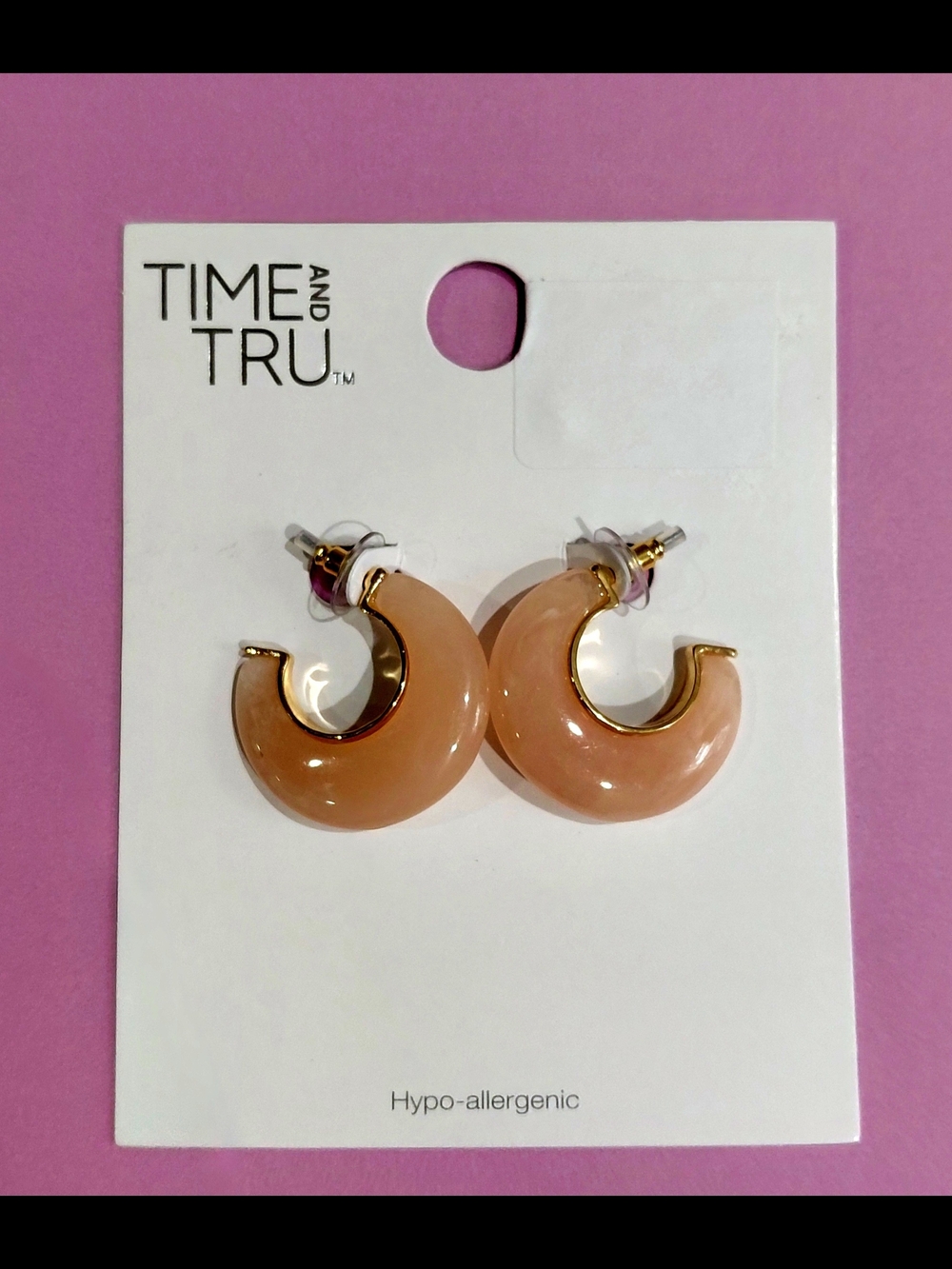 New TIME AND TRU Peach Resin Hoop Earrings